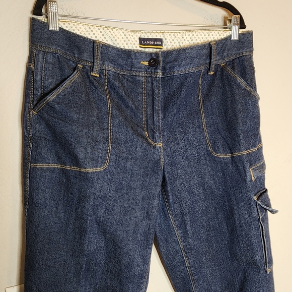 Lands' End Lined Cargo Jeans Darkwash Straight 7 Pockets Size 14 - Picture 10 of 16